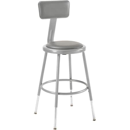 Interion By Global Industrial Interion Steel Shop Stool w/Backrest and Padded Seat, Adjustable Height 19, 27, GRY, 2PK 244872